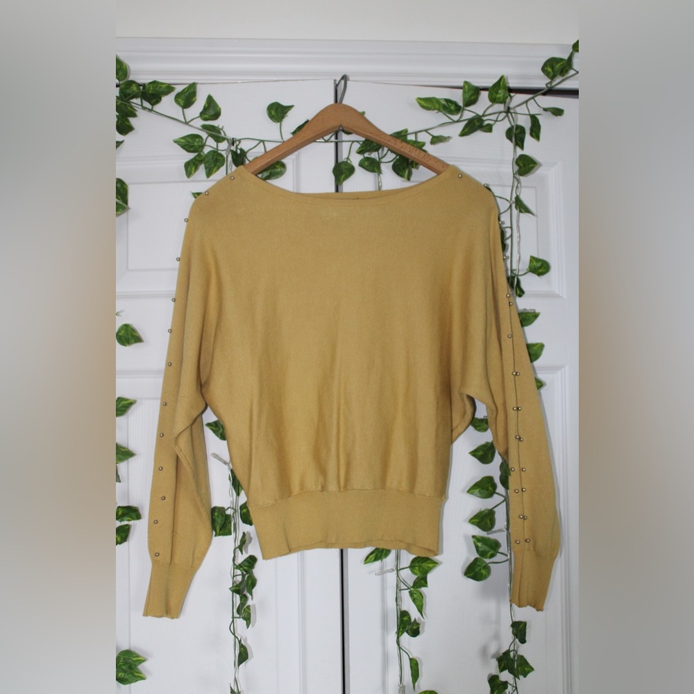 Yellow Blouse with Pearl Accents on Sleeves